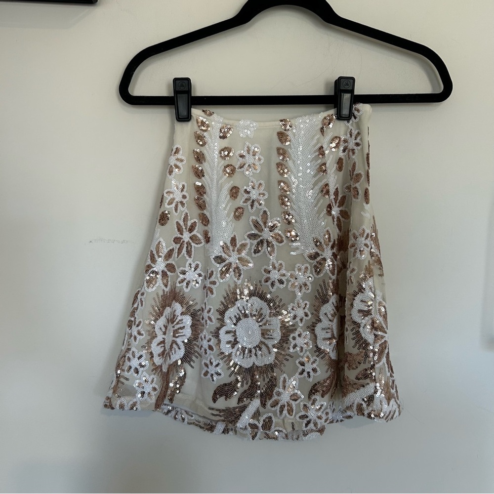 NEW Angel‎ Biba Sequin Floral White Gold Skirt Size Small/8